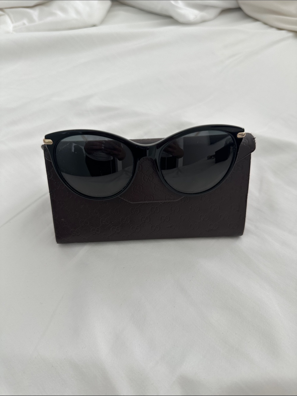 Gucci Black Cat-Eye Women's Sunglasses with Gold Accent